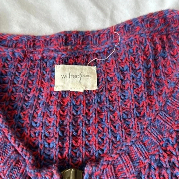 ARITZIA WILFRED FREE Blue Red Rib Knit Zip Up Cardigan Sweater Tassel Size S - Picture 2 of 6